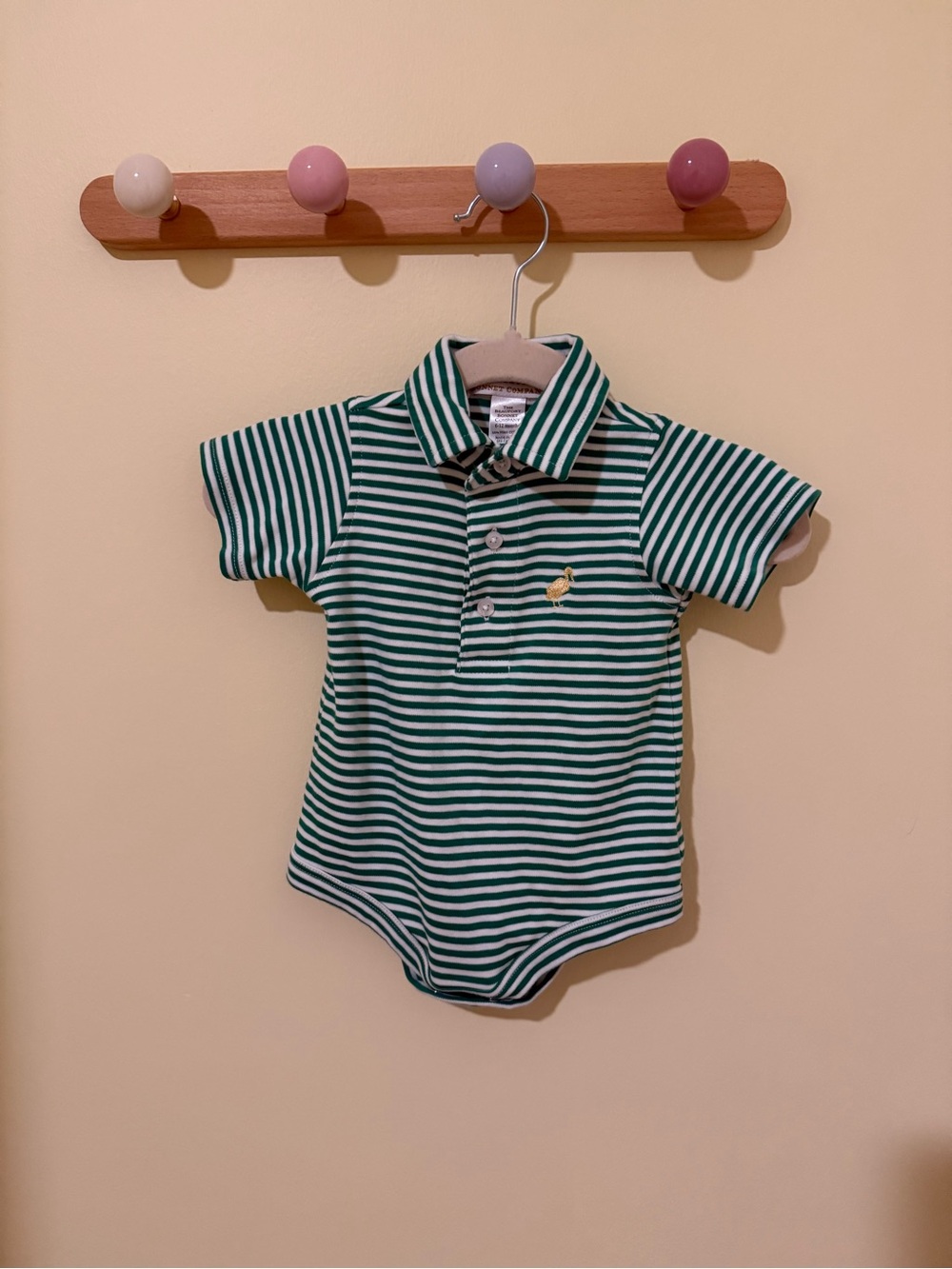The Beaufort Bonnet Company Green and White Striped Polo Bodysuit